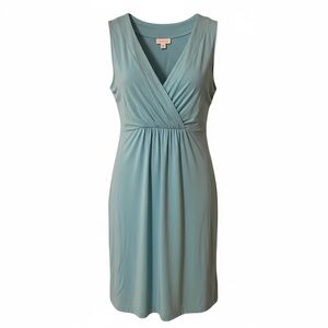 J Jill Blue Baltic Sleeveless V Neck Dress Small Petite Stretch Minimalist Comfy